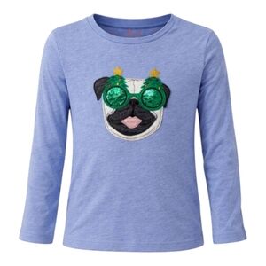 Mini Boden Kids Boys Blue Dog Pug Christmas Tree Glasses T-shirt Size 3 4